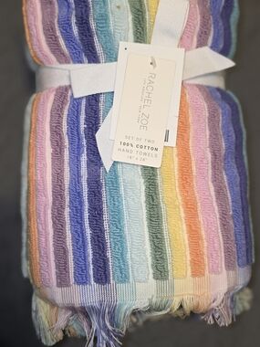 Rachel Zoe Pastel Rainbow Striped Cotton Hand Towels